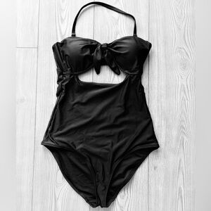 aerie Black One-Piece Swimsuit with Front Tie Cutout